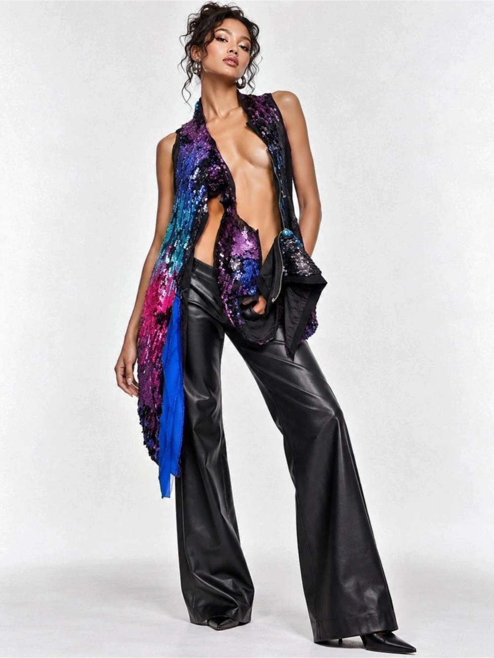 Sequined Draped Vest in Purple & Blue up cycled